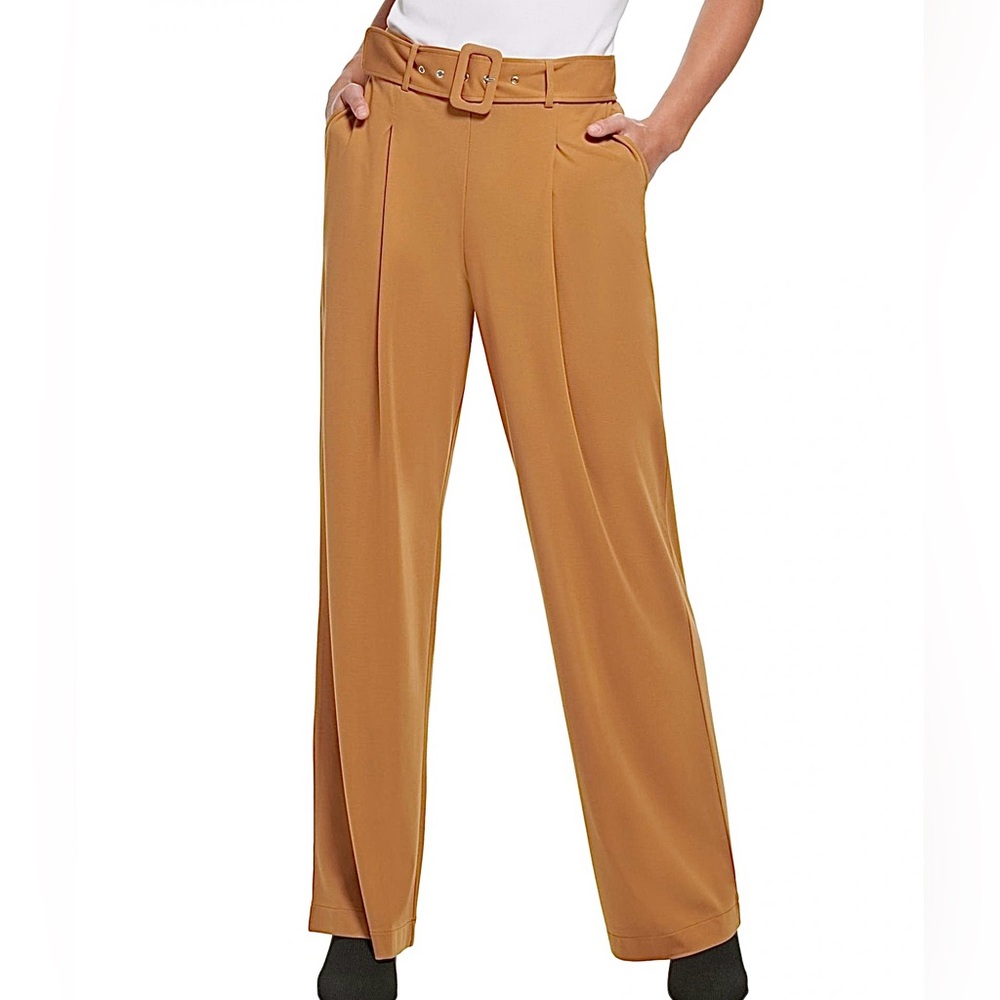Women’s Calvin Klein tan high rise belted Ponte Pants size M